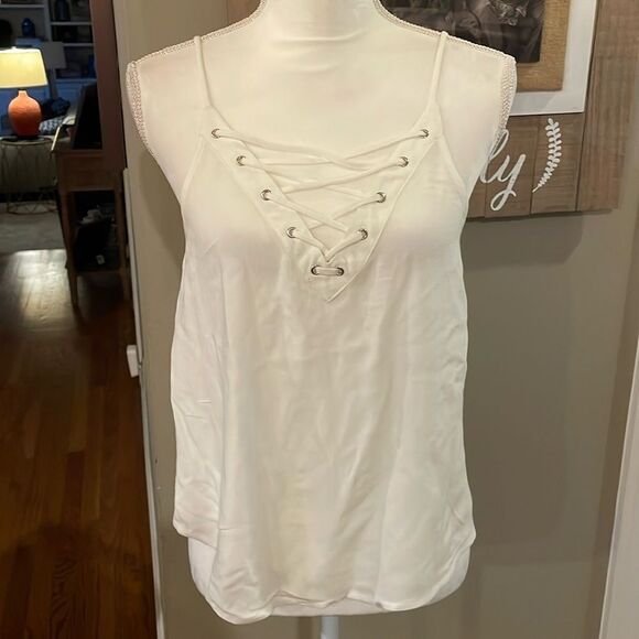 Aqua Tops - Aqua White Lace Up Tank Top